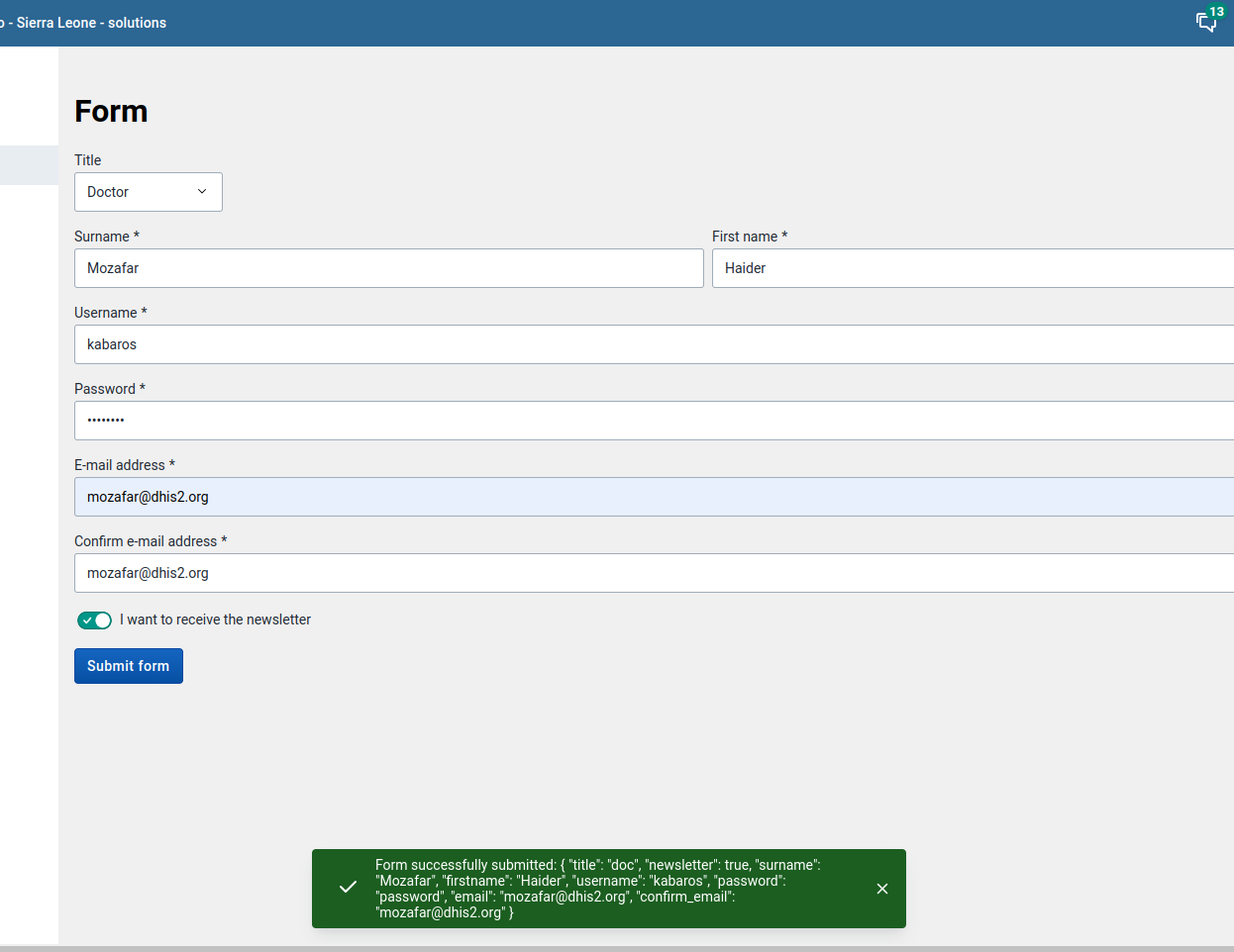 Show success message on submitting form